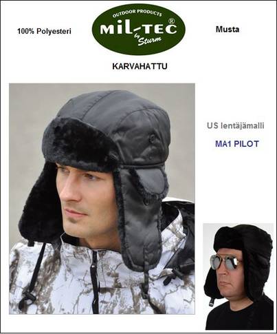 Karvahattu, MA1 Pilot (Musta), Mil-Tec - Metsästyspäähineet - 140-037-4043 - 1